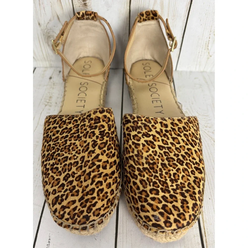 Sole Society Leopard Print Espadrille‎ Flats Ankle Strap Women's 7M